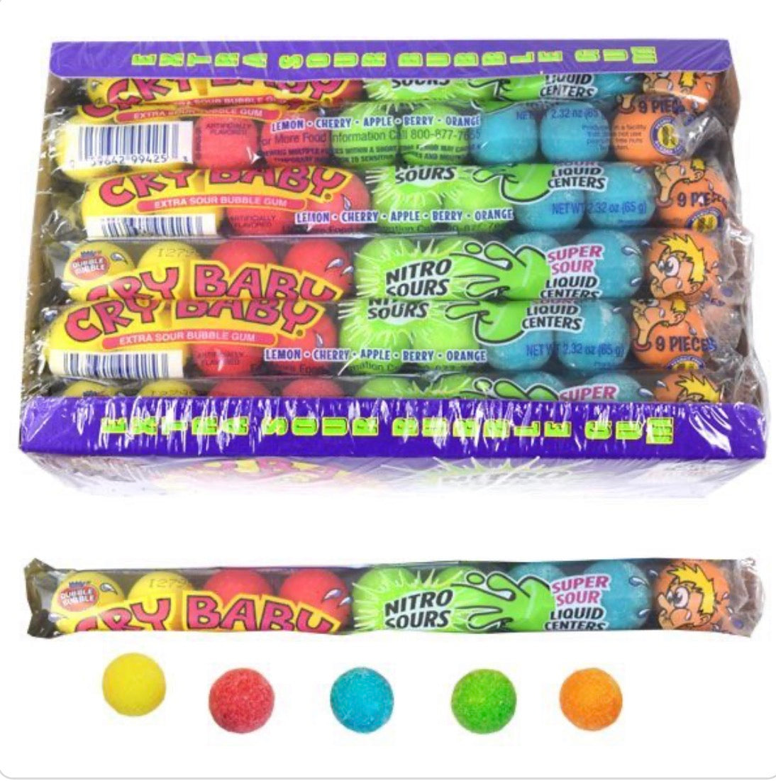 Cry Baby Nitro Sours Extra Sour Bubble Gum - 9-Ball Tube